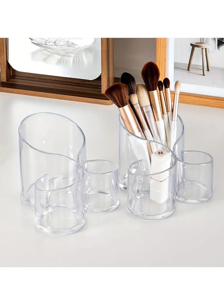 Cosmetic organizer Acrylic Cosmetic Makeup Organizer, 3-Slot Transparent Desktop Makeup Brush Holder, Arc Design Tool Storage Box - Image 3