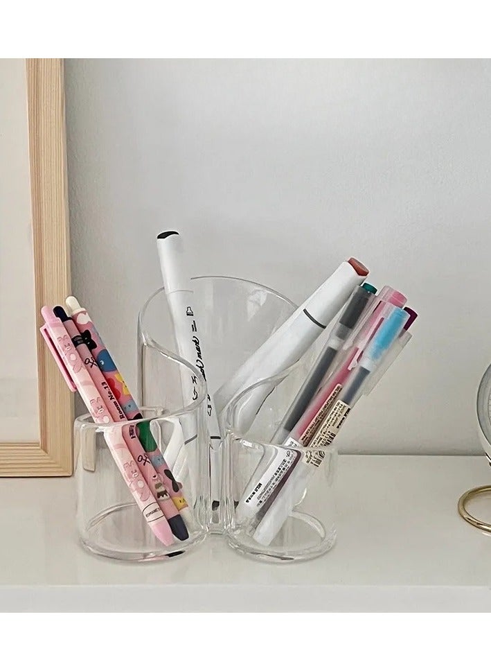 Cosmetic organizer Acrylic Cosmetic Makeup Organizer, 3-Slot Transparent Desktop Makeup Brush Holder, Arc Design Tool Storage Box - Image 4