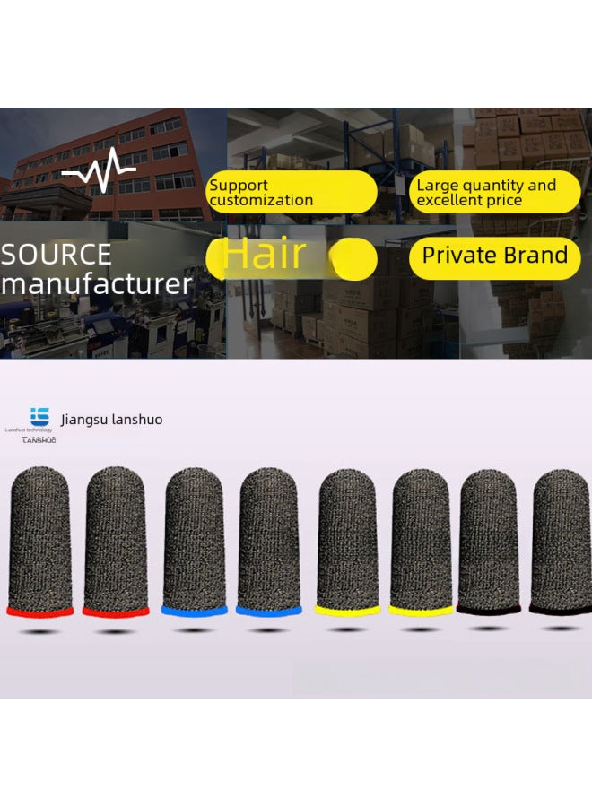 Beauenty Gaming Finger Sleeves Mobile Game Touch Screen Sweat Resistant Gloves 24 Needle Fiber For Pubg Other Games-Product Color:Silver Fiber Black Yellow Edge/piece - Image 2