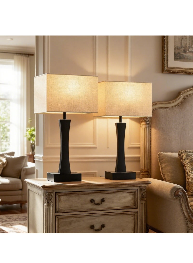 Onelight Black and White Table Lamps Set of 2 with Small Lamp Shade - Bedside Lamp with USB Charging Port, 3-Way Dimming for Nightstand, Desk, Office - Image 1