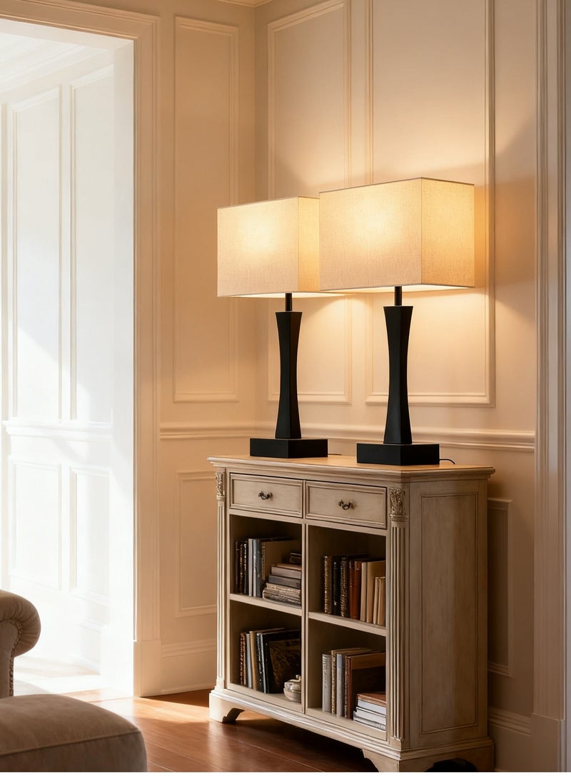 Onelight Black and White Table Lamps Set of 2 with Small Lamp Shade - Bedside Lamp with USB Charging Port, 3-Way Dimming for Nightstand, Desk, Office - Image 2