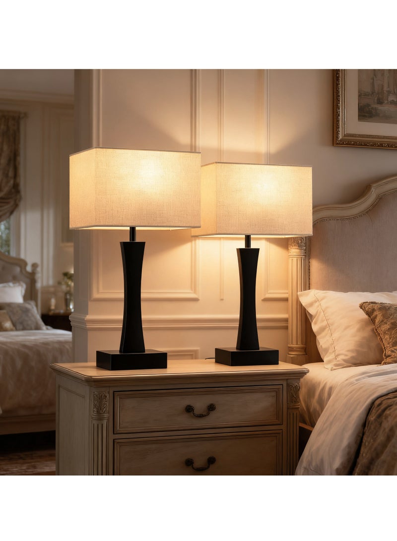 Onelight Black and White Table Lamps Set of 2 with Small Lamp Shade - Bedside Lamp with USB Charging Port, 3-Way Dimming for Nightstand, Desk, Office - Image 3