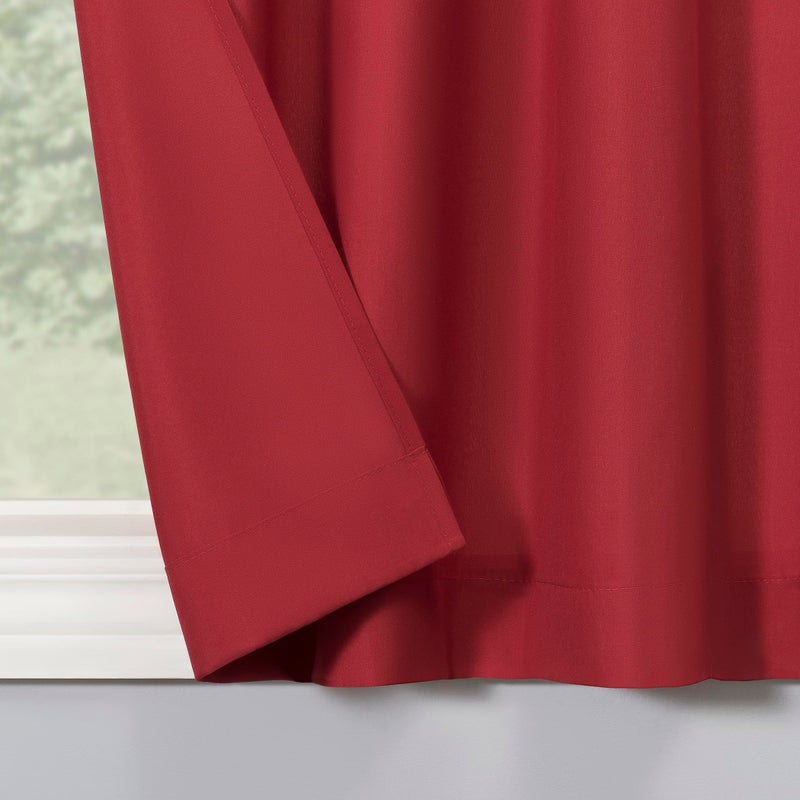 No. 918 Martine Microfiber Semi-Sheer Rod Pocket Kitchen Curtain Valance and Tiers Set, 54" x 36", Red - Image 3