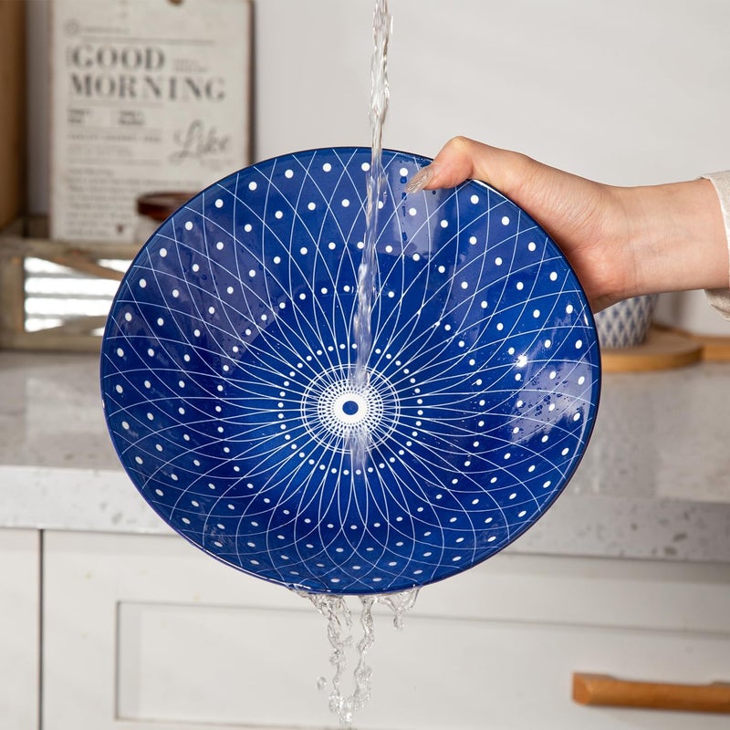 Cerkik Ceramic Pasta Bowls Set  40 Oz Porcelain Large Salad Bowls Serving  9 Inch Wide Shallow Plate Bowls for Eating  Housewarming Wedding Gift  Oven Dishwasher Safe  Set of 4  Vintage Blue - Image 5