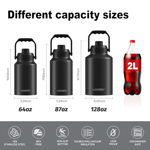 WATERSY 1 Gallon Water Bottle Insulated(Cold for 48 Hrs),BPA Free&Leak Proof,128oz Stainless Steel Water Jug,Big thermo,Large Water Bottle with Handle for Gym,Hiking,Camping&Travel,Gradient Purple - Image 3