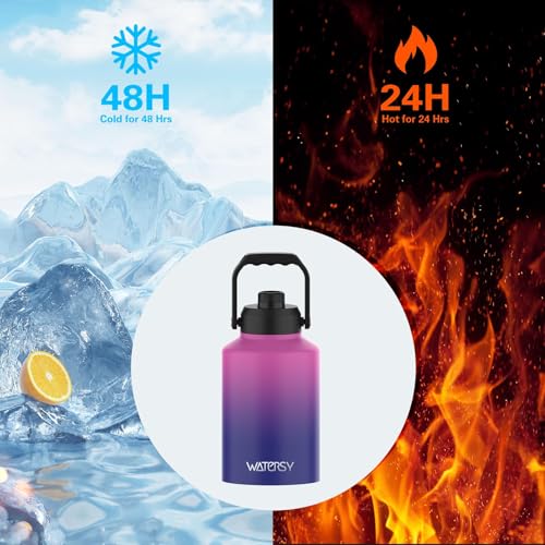 WATERSY 1 Gallon Water Bottle Insulated(Cold for 48 Hrs),BPA Free&Leak Proof,128oz Stainless Steel Water Jug,Big thermo,Large Water Bottle with Handle for Gym,Hiking,Camping&Travel,Gradient Purple - Image 5