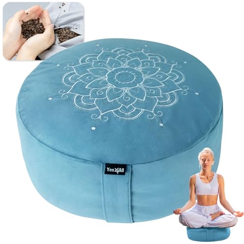 Yes4All Yes4All Foam Zafu Buckwheat Mandala Pattern Yoga Bolster Pillows Floor Meditation Cushion A Sky BlueUpgraded