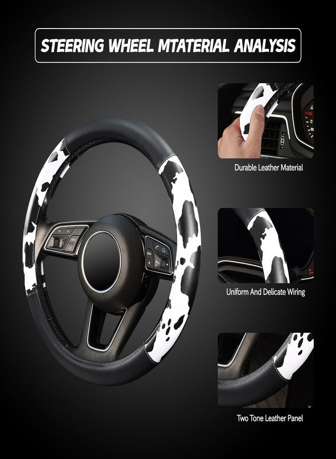 ZHOL Cow Print Car Steering Wheel Cover, Breathable Microfiber Leather for Women and Men, Universal 15 inch Anti-Slip Steering Wheel Protector, Black&White - Image 4