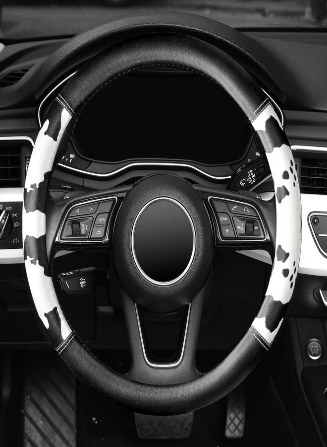 ZHOL Cow Print Car Steering Wheel Cover, Breathable Microfiber Leather for Women and Men, Universal 15 inch Anti-Slip Steering Wheel Protector, Black&White - Image 2