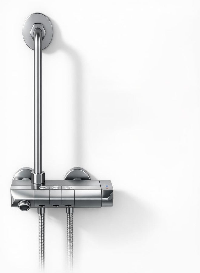 Taptree Modern 3-in-1 Wall Mixer, Shower Mixer for Bathroom with Storage Space, Mixer Tap for Bathroom, Grey and Black Color, Aluminium, Pack of 1 Set Complete with Vcap Legs and L-Bend - Image 1