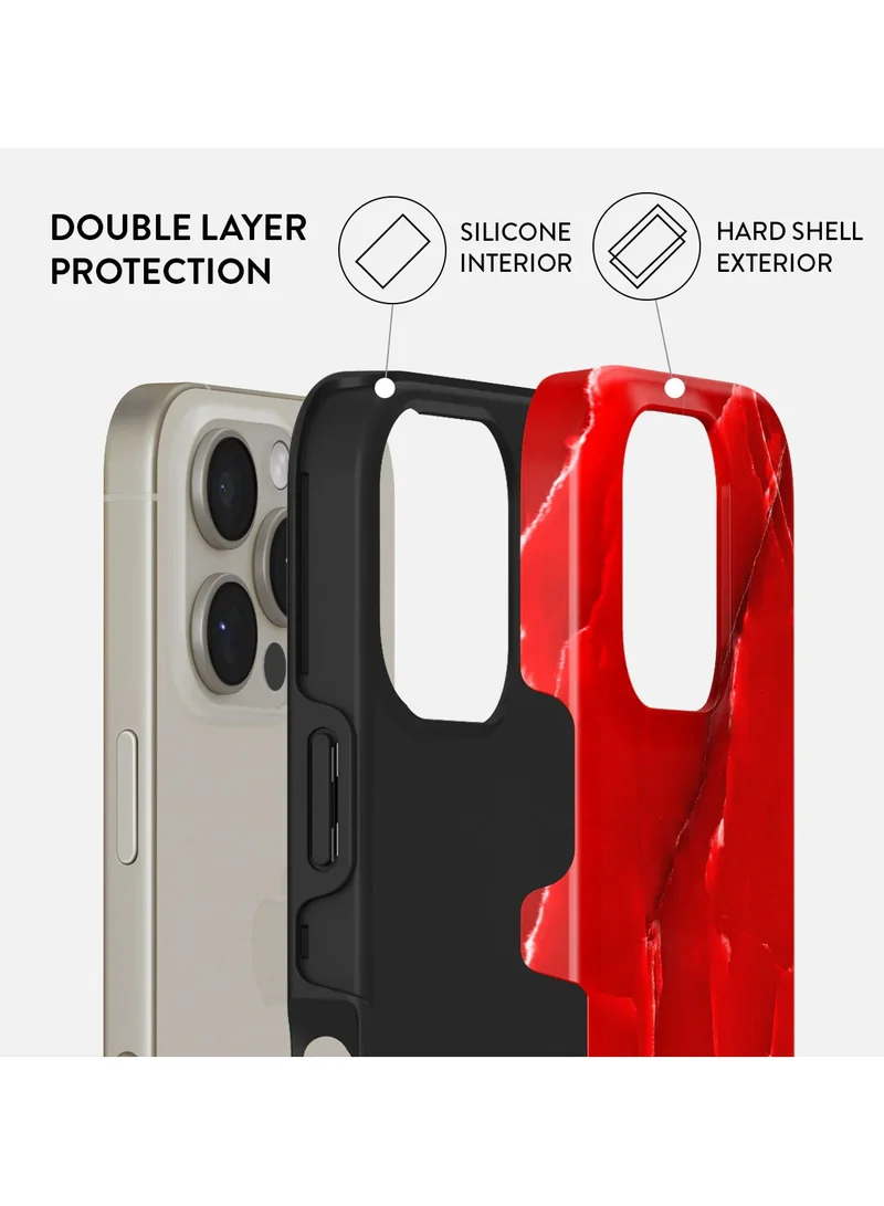 BURGA iPhone 16 pro Case, 2 Piece Hard Shell + TPU Silicone Interior, Shock Absorption, All Port Accessible, Raised Bezel For Screen & Camera Protection, Never Fading HQ Print, Red Wild Blaze