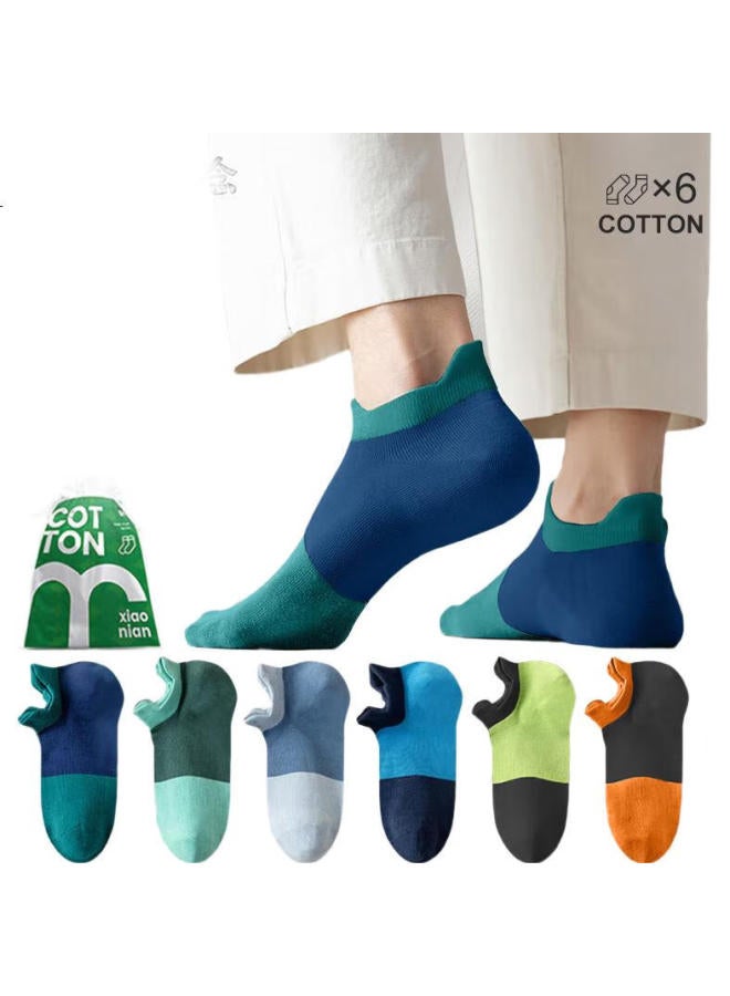 Cotton Xiaonian Men'S Short Socks Summer Thin 100% Cotton 10A Antibacterial And Odor-Resistant Ear-Tipping Boat Socks Breathable Short Tube Socks 6 Pairs - Image 1