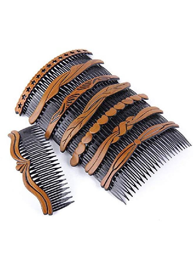 Suoirblss 8 Pcs Large 5.3 Inches 24 Teeth Hair Side Comb Plastic Wood Grain Retro Hair Comb Hair Pin Headwear Hair Accessories For Women Lady  - Image 1