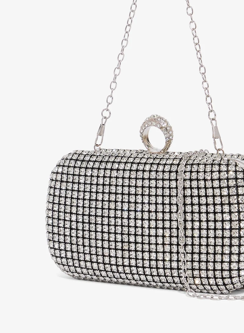 Namshi x Silver Silver Rhinestone Embellished Detailed Chain Bag for Women | Best Price UAE