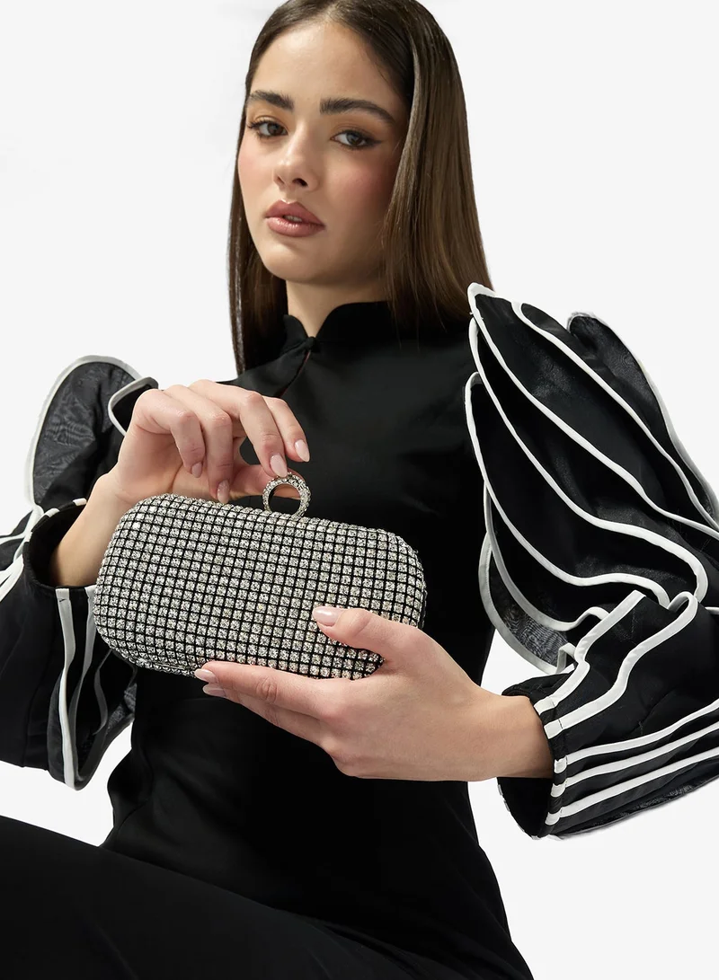 Silver Rhinestone Embellished Detailed Chain Bag