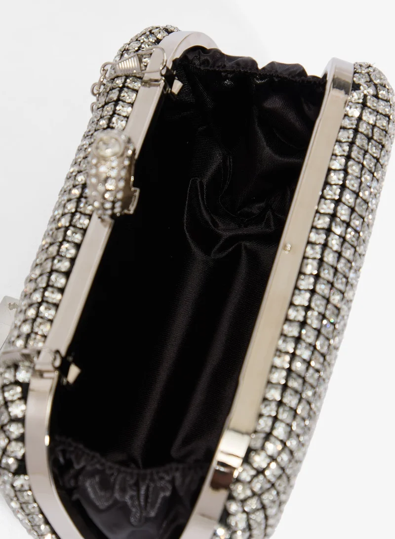Namshi x Silver Silver Rhinestone Embellished Detailed Chain Bag for Women | Best Price UAE