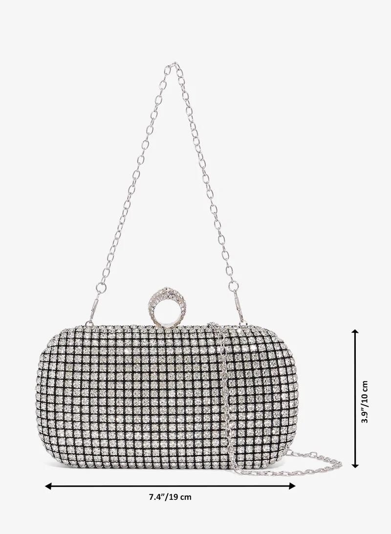 Namshi x Silver Silver Rhinestone Embellished Detailed Chain Bag for Women | Best Price UAE