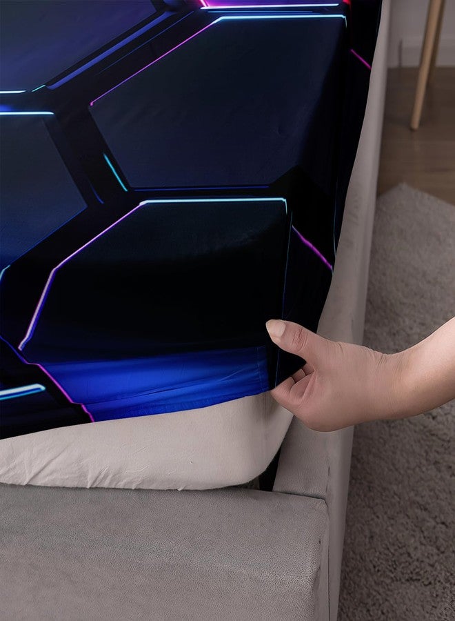 HOSIMA 3D Honeycomb Twin Size Bedding Set,Geometric Hexagon Pattern Fitted Sheet for Kids Teen Boy Room Decor,Lightweight Colorful Neon Lights Twin Bedding,1 Fitted Sheet+2 Pillowcases. - Image 5