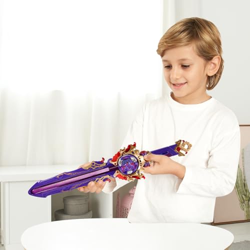 INFINITY NADO Battle Top with Deluxe LED Sword Launcher Transformable Metal Battle top Attack Type RightLeftSpinning Top Game Toy Battle Starter Pack Set for Boys Girls 5 Skylord Purple - Image 5