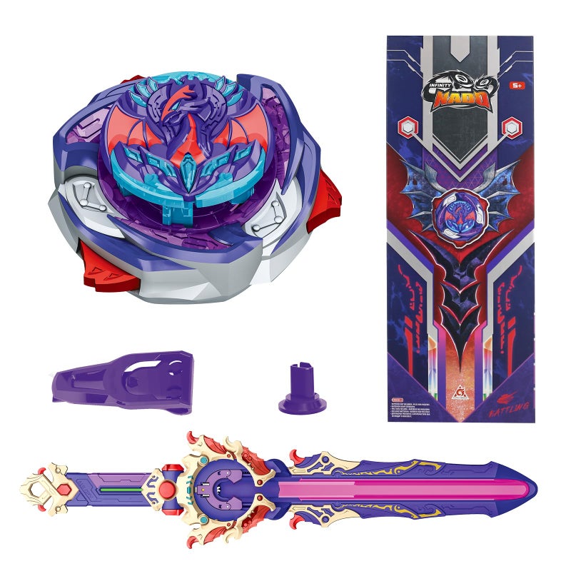 INFINITY NADO Battle Top with Deluxe LED Sword Launcher Transformable Metal Battle top Attack Type RightLeftSpinning Top Game Toy Battle Starter Pack Set for Boys Girls 5 Skylord Purple - Image 3