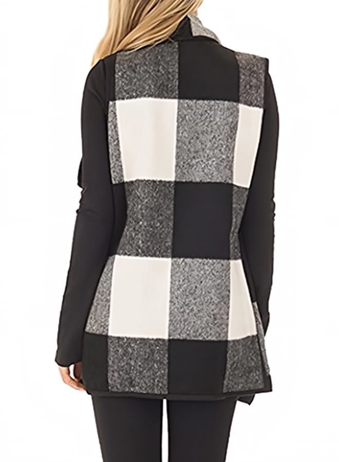 Unidear Womens buffalo Plaid Vest Casual Lapel Open Front Sleeveless Cardigan Jacket Coat with Pockets, #1-white and Black, XL - Image 5