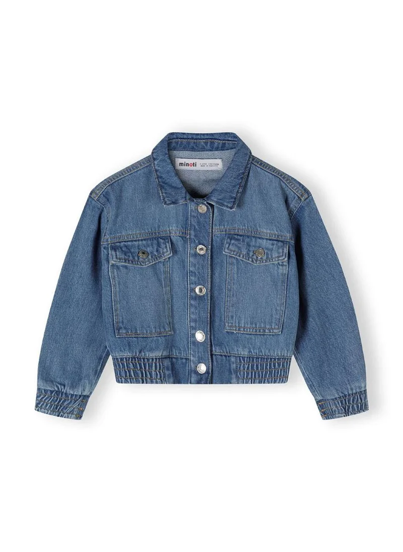 مينوتي Kids Girls Cropped Soft Denim Bomber Jacket