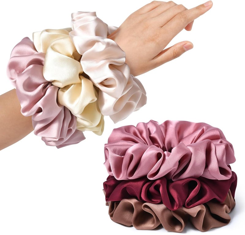 CEELGON Large Silk Satin Scrunchies for Women Big Jumbo Hair Ties Oversized Scrunchies for Thick Curly Hair Pack of 6 (Light Pink,Blush,Rose Pink,Burgundy,Chestnut) - Image 1