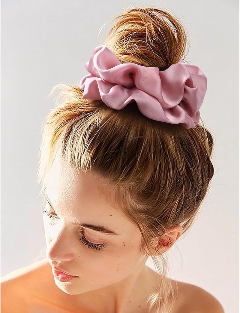 CEELGON Large Silk Satin Scrunchies for Women Big Jumbo Hair Ties Oversized Scrunchies for Thick Curly Hair Pack of 6 (Light Pink,Blush,Rose Pink,Burgundy,Chestnut) - Image 4