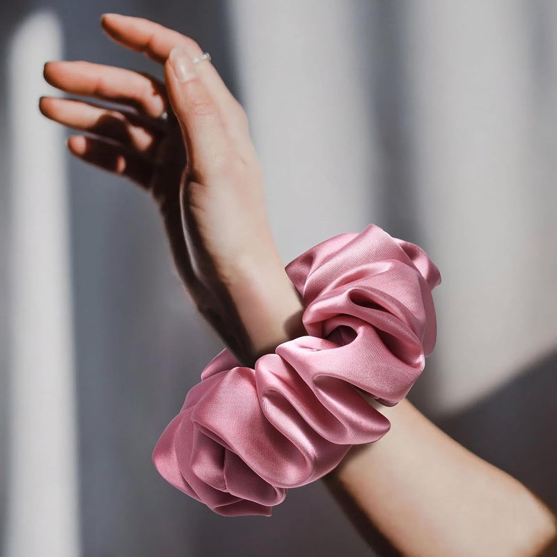 CEELGON Large Silk Satin Scrunchies for Women Big Jumbo Hair Ties Oversized Scrunchies for Thick Curly Hair Pack of 6 (Light Pink,Blush,Rose Pink,Burgundy,Chestnut) - Image 3