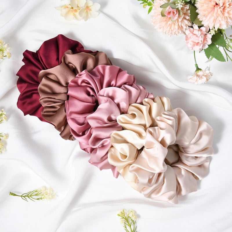 CEELGON Large Silk Satin Scrunchies for Women Big Jumbo Hair Ties Oversized Scrunchies for Thick Curly Hair Pack of 6 (Light Pink,Blush,Rose Pink,Burgundy,Chestnut) - Image 5