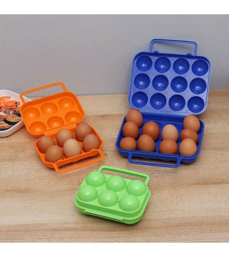 Blue Folding Egg Storage Box 12 Grid Durable Organizer for Camping Picnic - Image 1