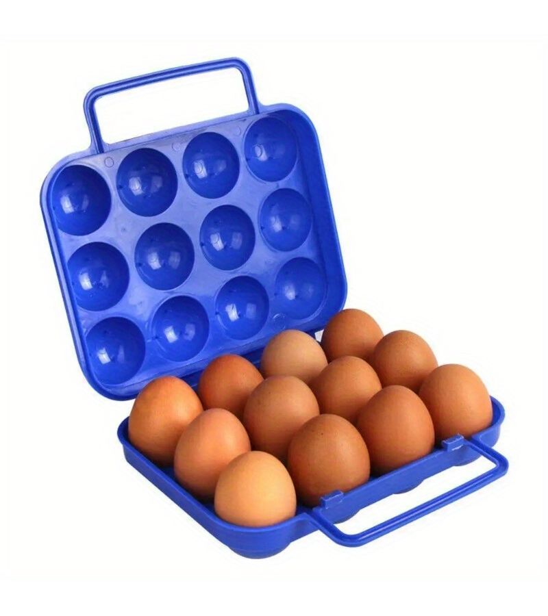 Blue Folding Egg Storage Box 12 Grid Durable Organizer for Camping Picnic - Image 3