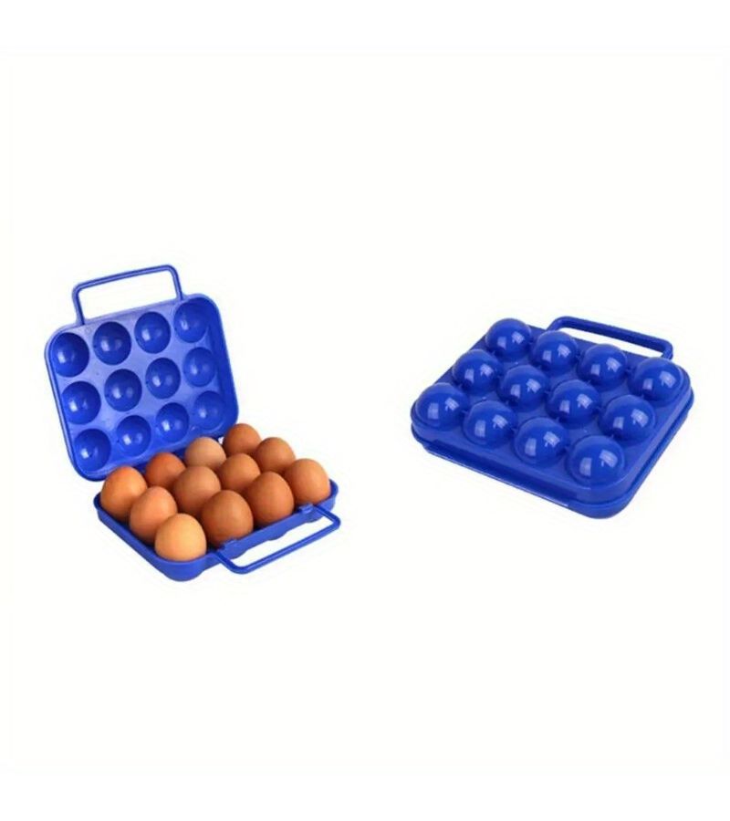 Blue Folding Egg Storage Box 12 Grid Durable Organizer for Camping Picnic - Image 2