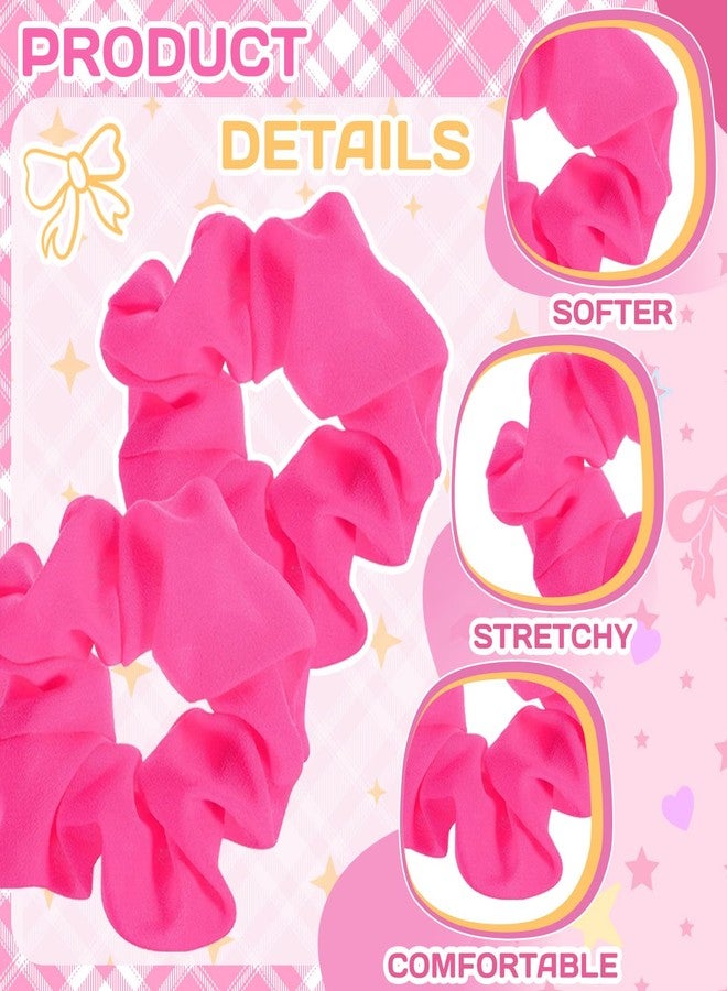OLLBIT Hot Pink Scrunchie 2PCS Neon Scrunchie 80s Hair Accessories for Women Girl Solid Colors Elastic Hair Ponytail Holder for Party Outfits Workout Costumes and Ponytail Styling (Pink) - Image 3