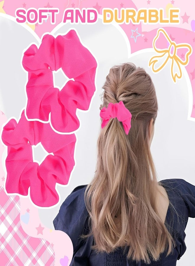 OLLBIT Hot Pink Scrunchie 2PCS Neon Scrunchie 80s Hair Accessories for Women Girl Solid Colors Elastic Hair Ponytail Holder for Party Outfits Workout Costumes and Ponytail Styling (Pink) - Image 4