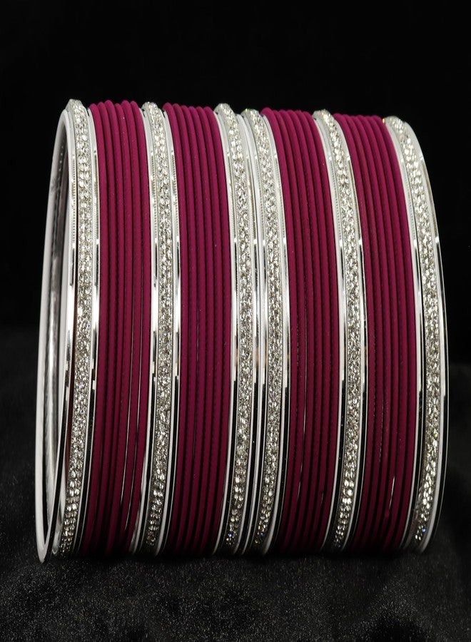 LAVAZZA Stylish AD Diamond Stone Bangles Set For Women and Girls | Stylish Plain Finish | Women's Bangle Bracelet | Indian Fashion Jewellery | Daily use/Party/Wedding- Pack of 42-(FMS2-Wine-2.6) - Image 2