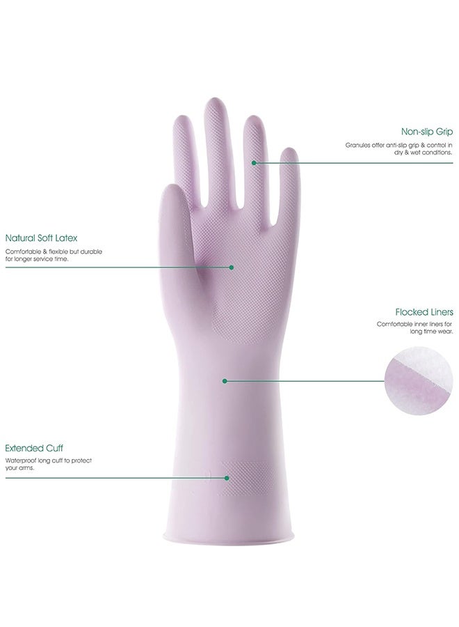 3 Pairs Colorful Household Gloves with Cotton Liner  Non-slip Grip, Water Resistant Reusable Dish Washing Rubber Gloves for Kitchen  Bathroom Cleaning, Medium - Image 2