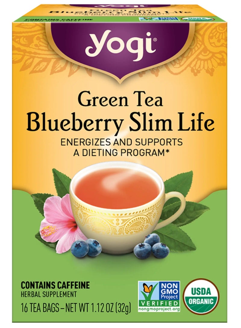 YOGI Green Tea Blueberry Slim Life Tea 16 Tea Bags Organic Tea To Support Stamina & Energy Includes Green Tea Leaf Blueberry Leaf Hibiscus Flower Blueberries & More 32 G - Image 1