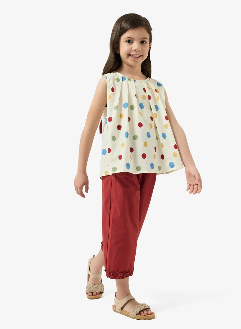 Pinata  Bow Detail Dot Top and Burgundy Pants Set for Women | Best Price UAE