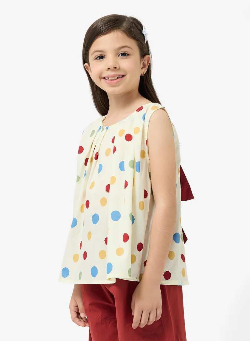 Pinata  Bow Detail Dot Top and Burgundy Pants Set for Women | Best Price UAE
