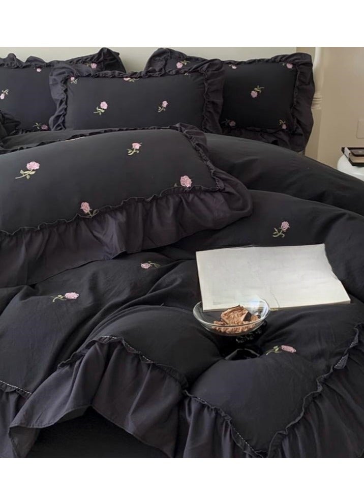 Fitted Sheet Style — ﻿ Four Piece Set Of Washed Cotton Princess Embroidered Bedding  - Image 1