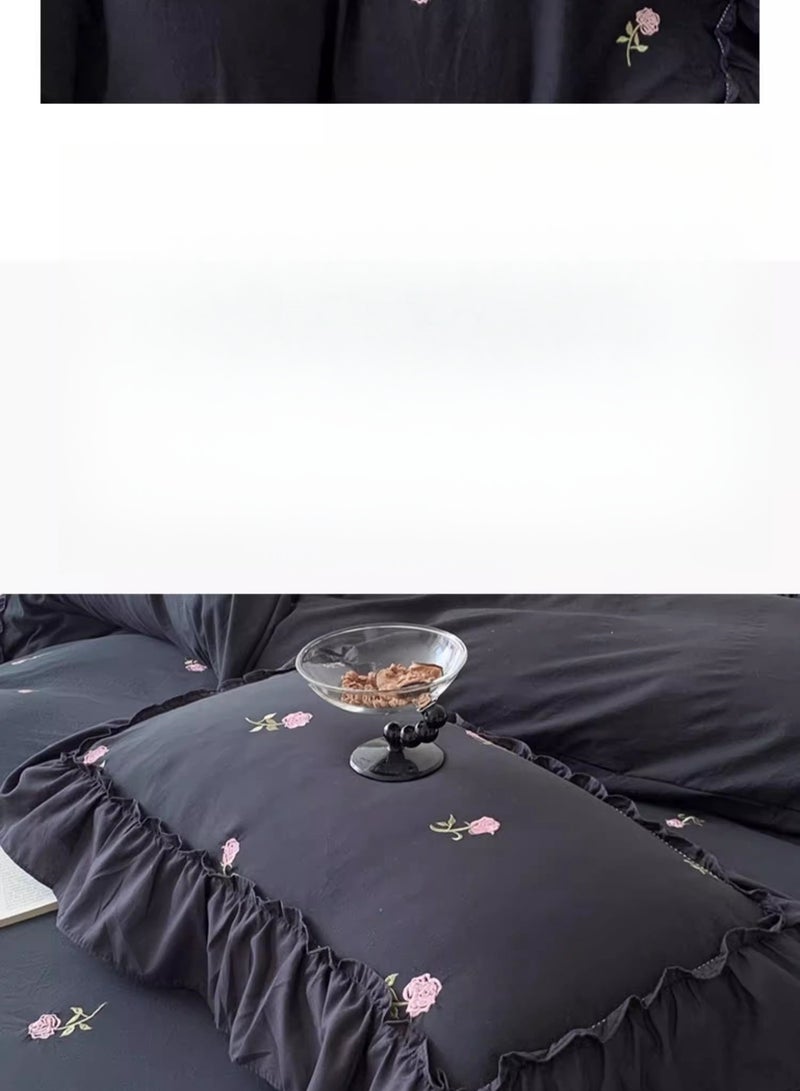 Fitted Sheet Style — ﻿ Four Piece Set Of Washed Cotton Princess Embroidered Bedding  - Image 3