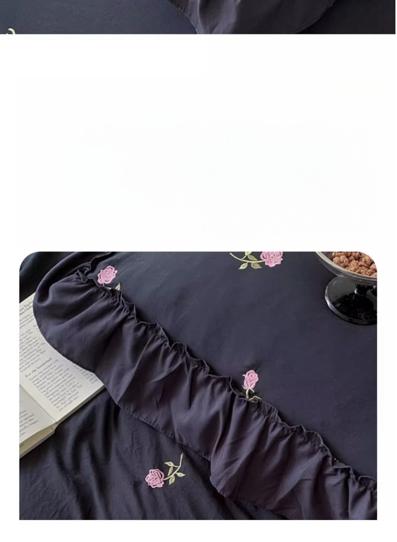 Fitted Sheet Style — ﻿ Four Piece Set Of Washed Cotton Princess Embroidered Bedding  - Image 5