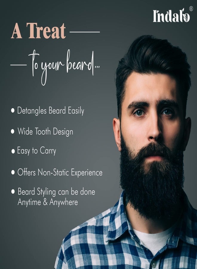 Indalo Pure Neem Wood Beard Comb with Wide Tooth for Effective Grooming and Styling | Pocket Size Beard Comb | Non-Toxic, & Eco-Friendly - Image 3