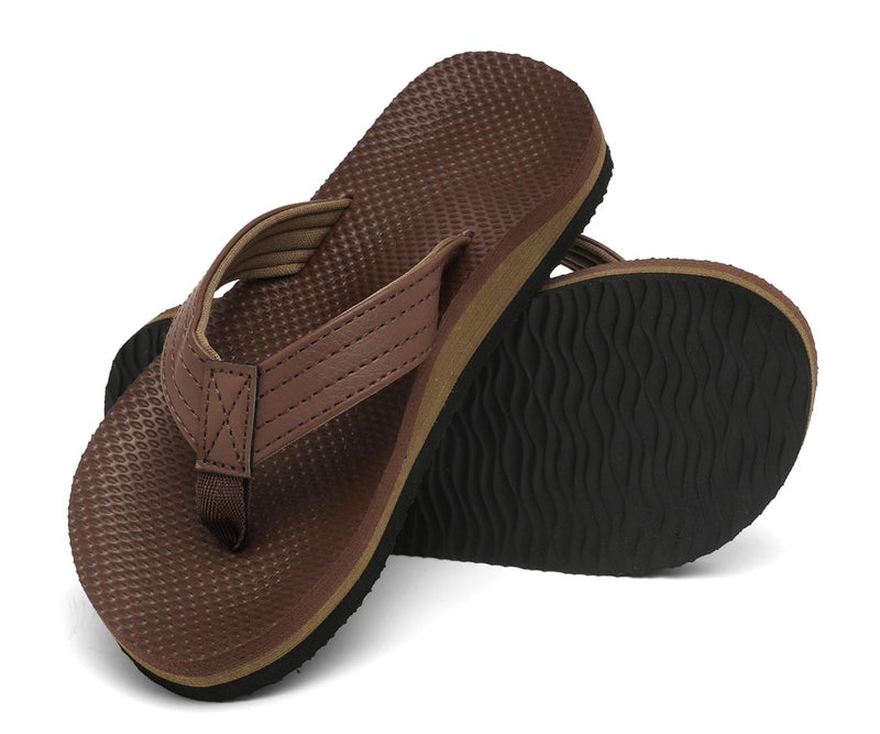 INMINPIN Kids Boys Girls Flip Flops Comfort Quick-Dry Beach Pool Aqua Thong Sandals(Little Kid/Big Kid),Brown,13 little kid - Image 1