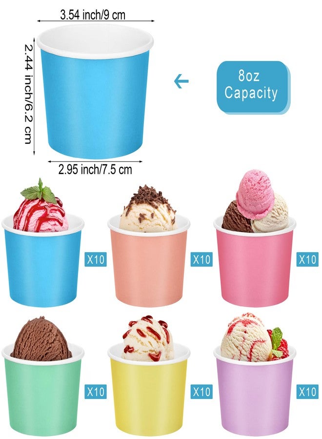 Aodaer 60 Pack Paper Ice Cream Cups 8 oz Paper Snack Ice Cream Bowls Disposable Dessert Bowls for Hot or Cold Food Party Supplies Treat Cups for Sundae, Frozen Yogurt, Soup, 6 Colors - Image 2