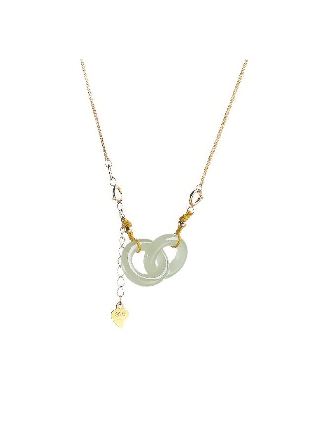 Natural Hetian Jade Interlocking Ring Pendant Necklace - Image 1