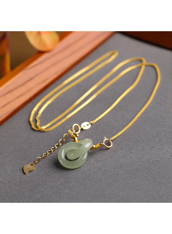 Natural Hetian Jade Interlocking Ring Pendant Necklace - Image 5