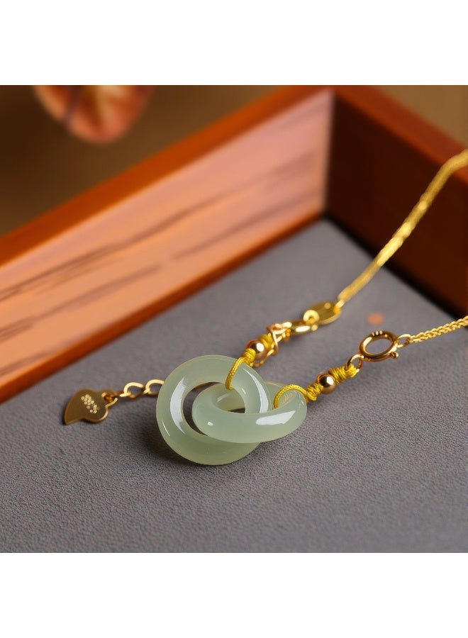 Natural Hetian Jade Interlocking Ring Pendant Necklace - Image 4
