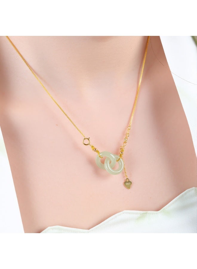 Natural Hetian Jade Interlocking Ring Pendant Necklace - Image 2